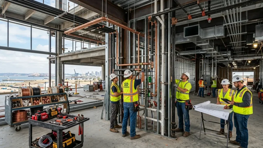 New construction plumbing services San Diego, CA for commercial plumbing, drainage, and water supply installation.