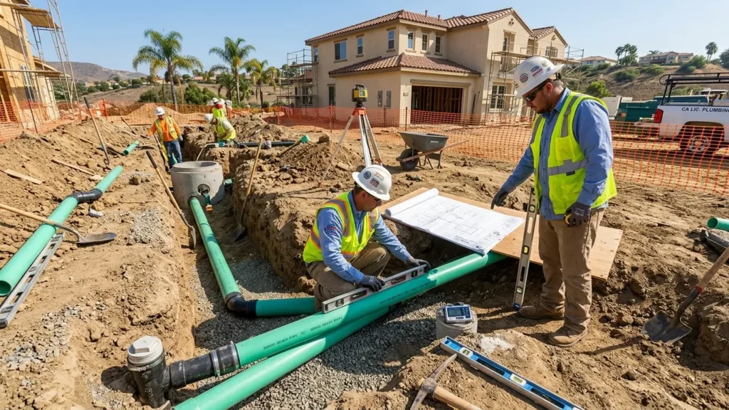 Underground Plumbing Installation San Diego, CA showing professional sewer and drainage pipe installation.