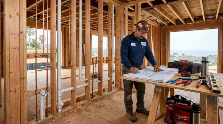 New construction plumbing services San Diego, CA for residential home plumbing installation and pipe planning.