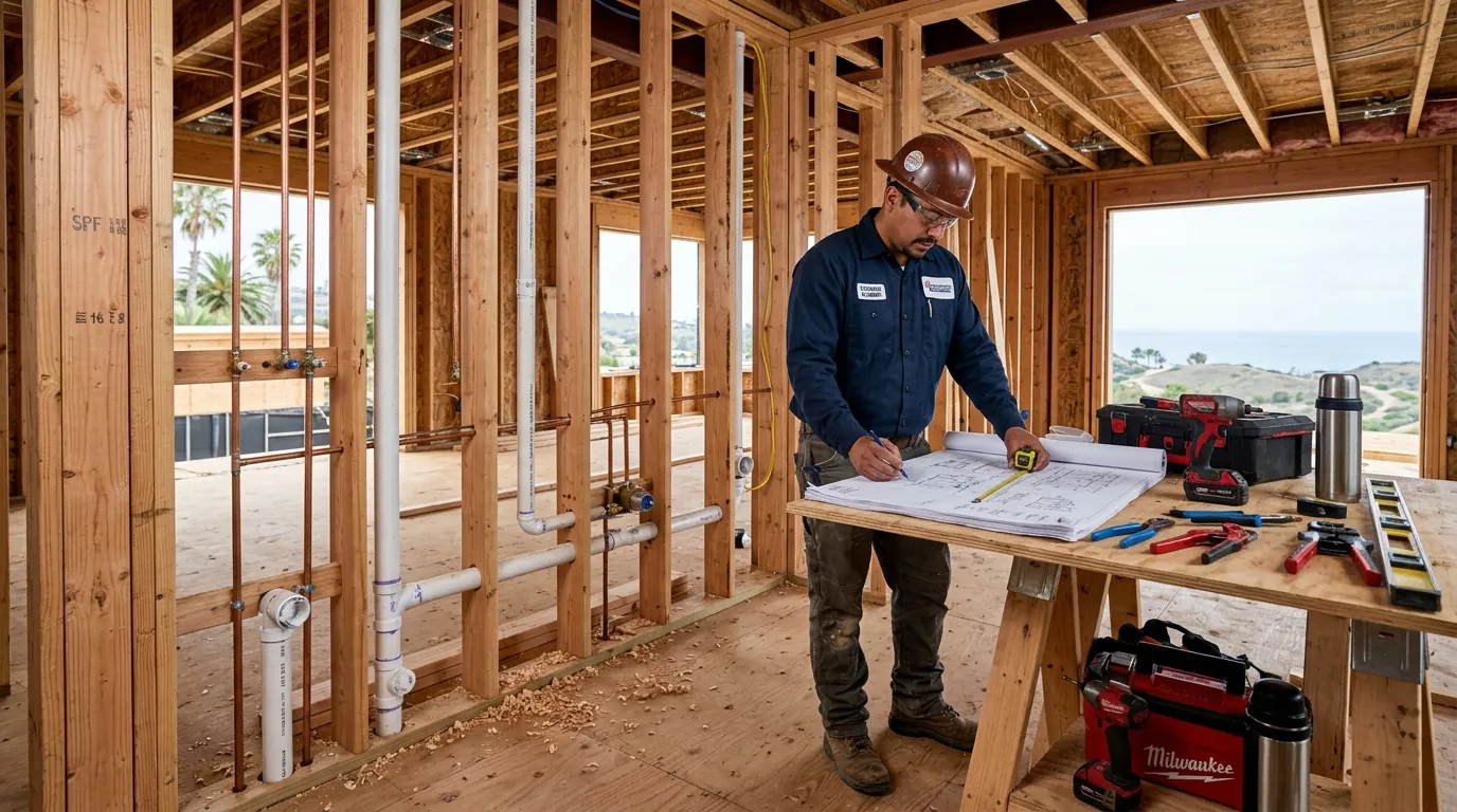 New construction plumbing services San Diego, CA for residential home plumbing installation and pipe planning.